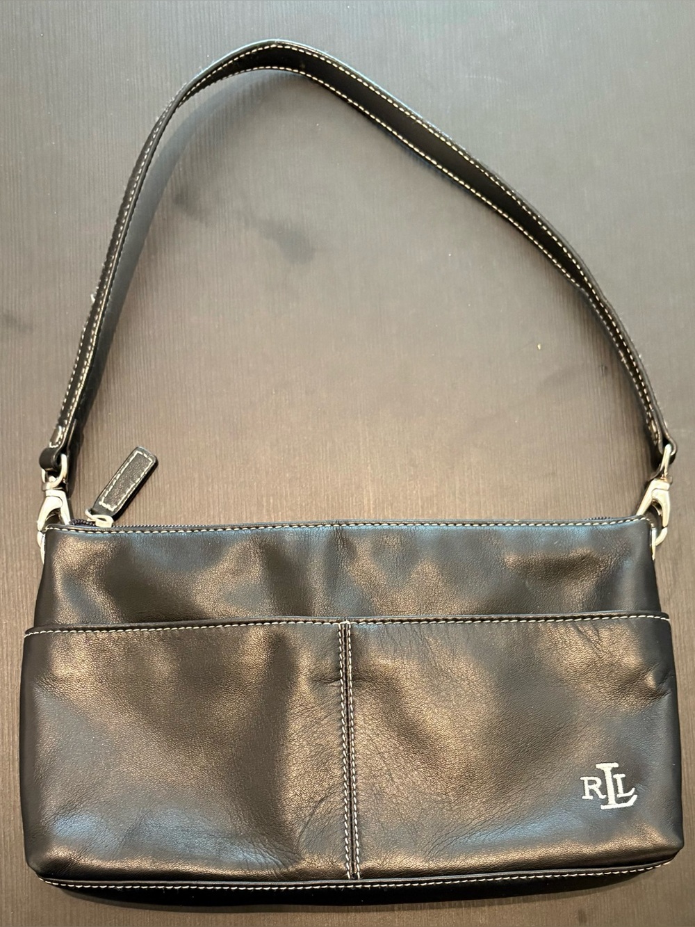 Ralph Lauren vintage 90s Black Embossed leather shoulder Bag 11x6x2 EUC